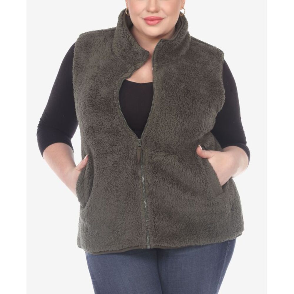 White Mark Plus Size Women's Zip Up Sherpa Vest Jacket